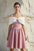 A-Line Mini Dress With Bow Cape in Pink