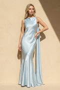 Bateau Neck Maxi Dress with Satin Panel in Sky Blue