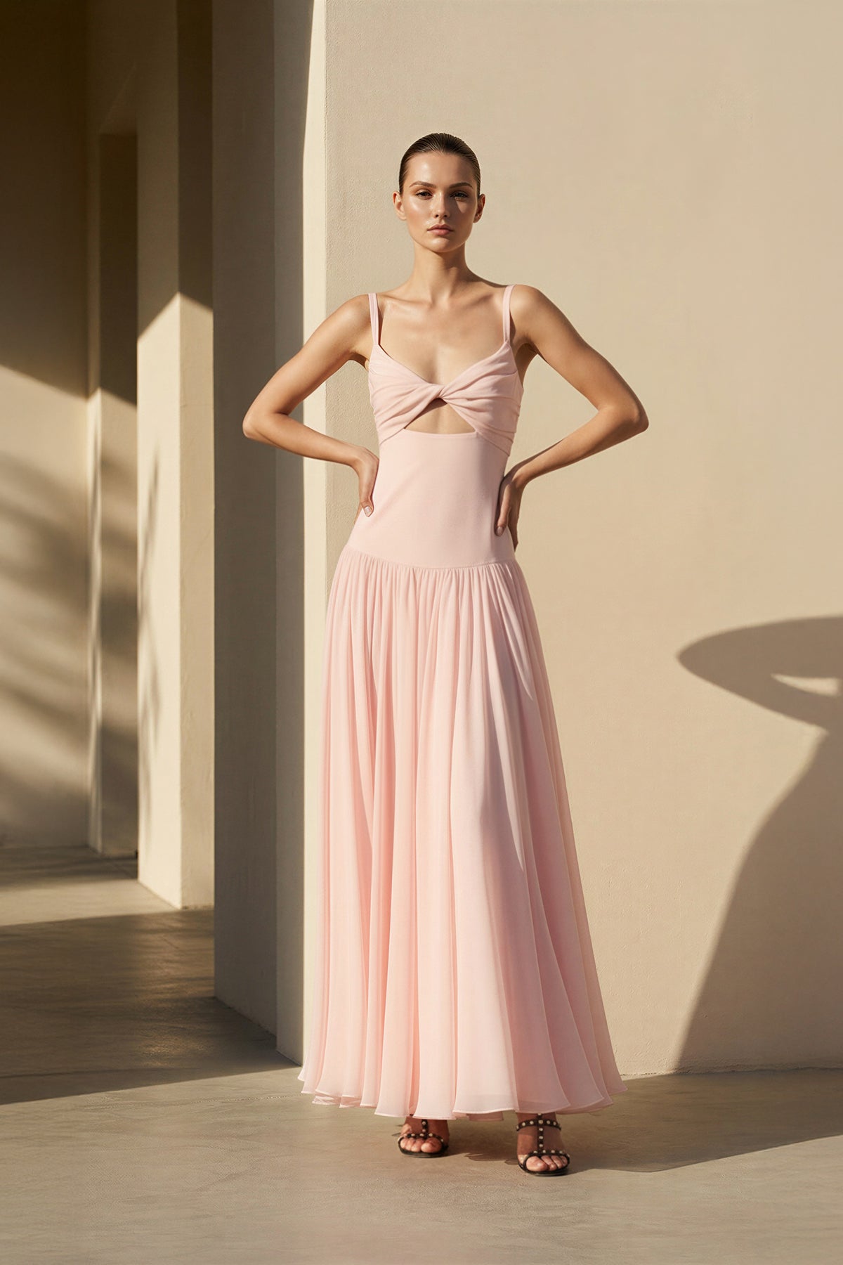 Cutout Spaghetti Straps Maxi Dress in Blush Pink