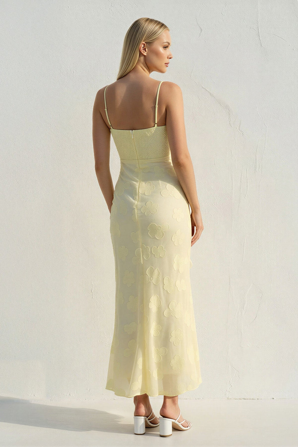 Floral Ruffled Midi Dress in Yellow