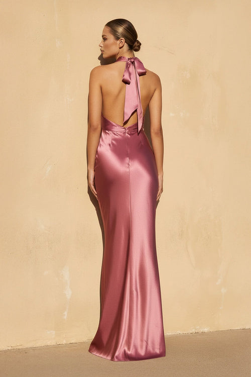 Halter Backless Maxi Dress in Mulberry