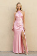 Halter Backless Maxi Dress in Pink