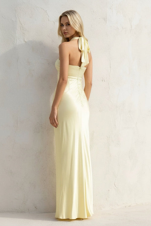 Halter Cutout Maxi Dress in Yellow