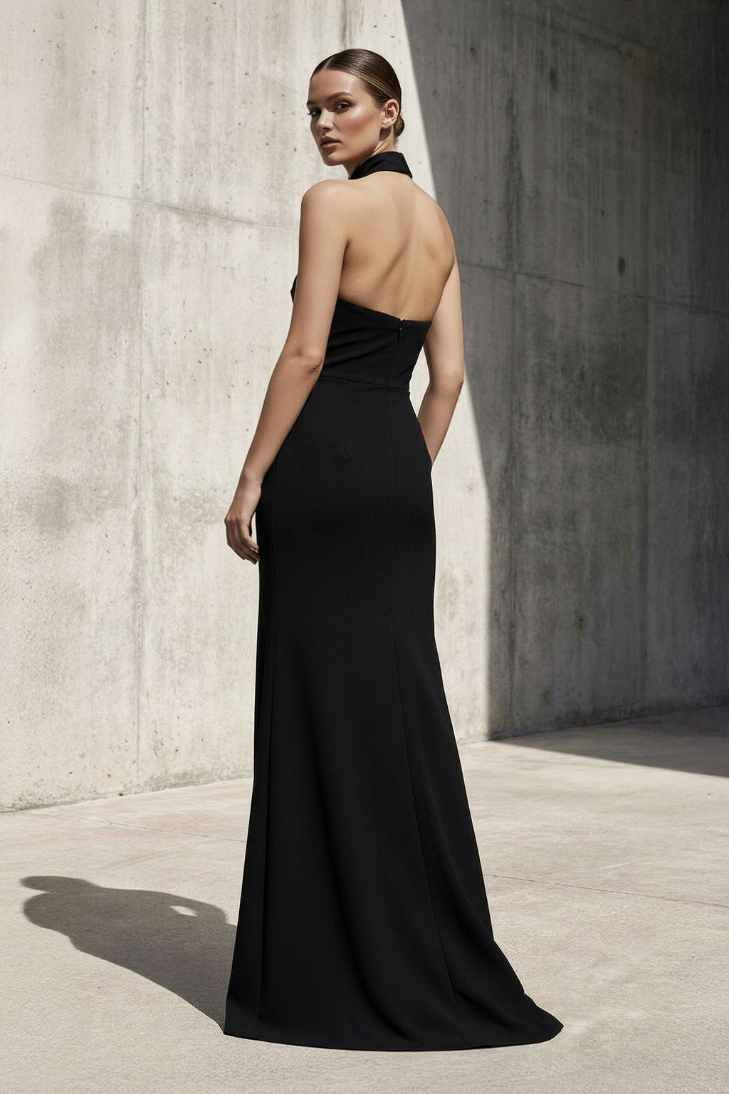Halter Maxi Dress With Slit in Black