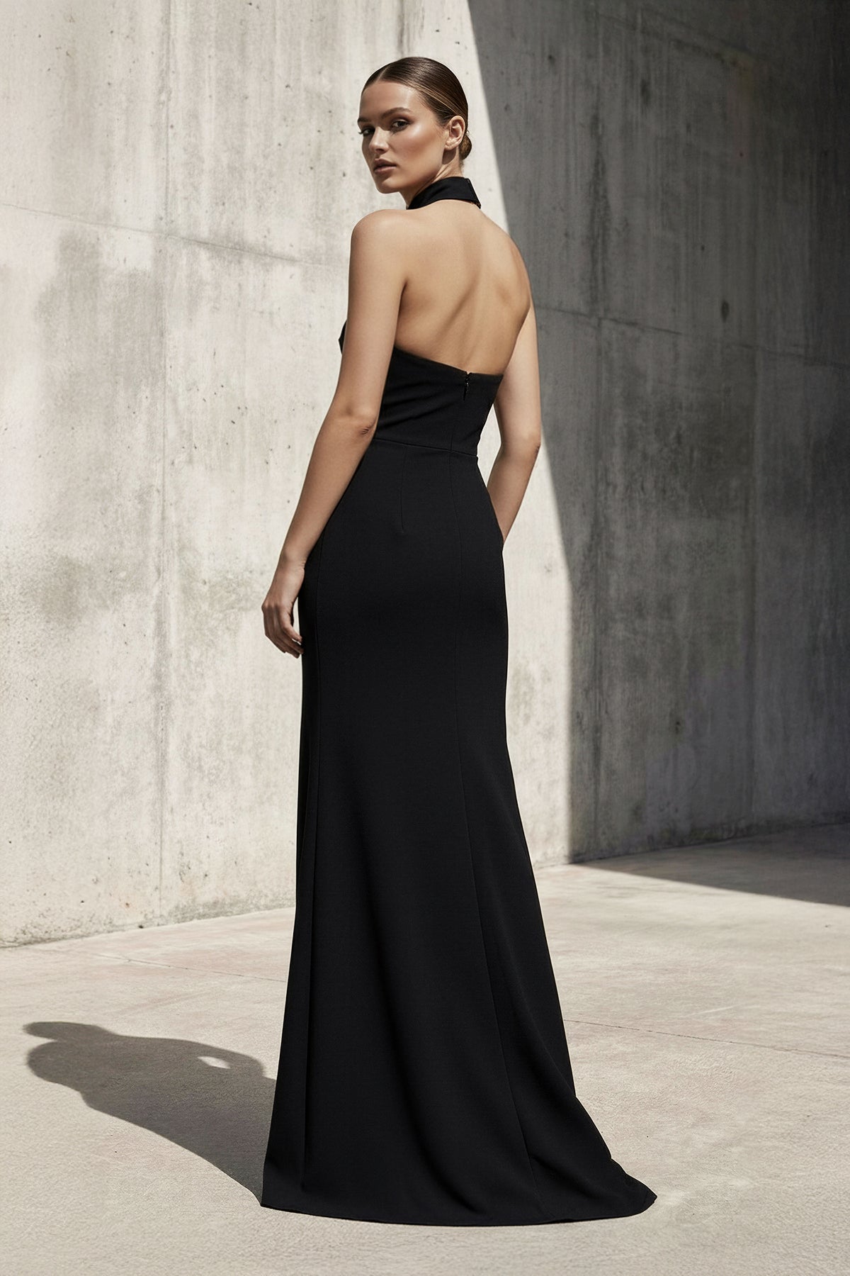 Halter Maxi Dress With Slit in Black