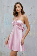 Halter Mini Dress With Bow Back in Pink