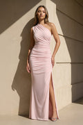 Mermaid One Shoulder Maxi Dress in Pink
