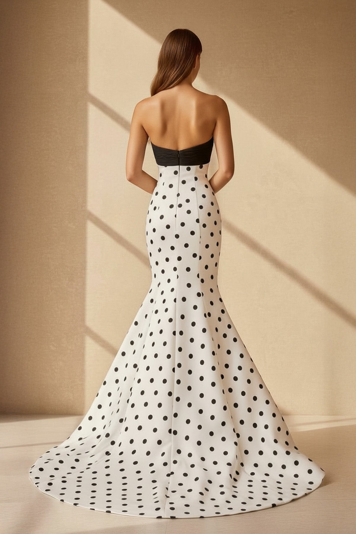 Mermaid Polka Dot Prom Dress in Black and White
