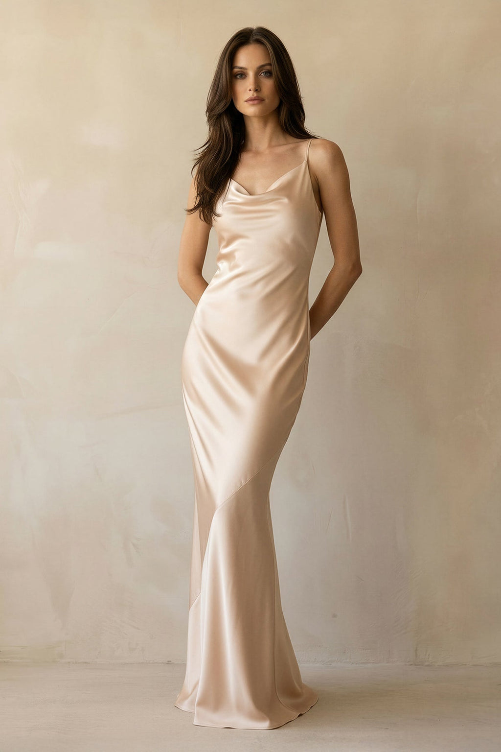 Mermaid Satin Maxi Dress in Champagne