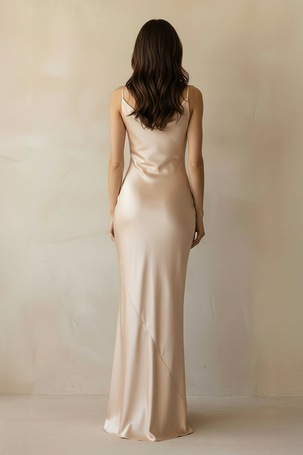 Mermaid Satin Maxi Dress in Champagne