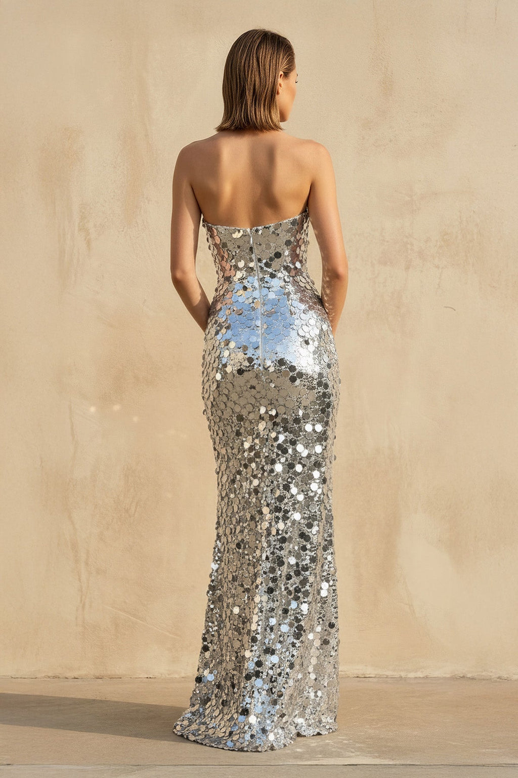 Mermaid Sequins Maxi Dress in Silver