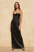 Metallic Pleated Maxi Dress in Black