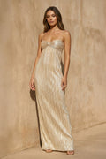 Metallic Pleated Maxi Dress in Champagne