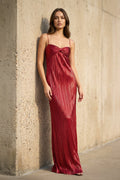 Metallic Pleated Maxi Dress in Red
