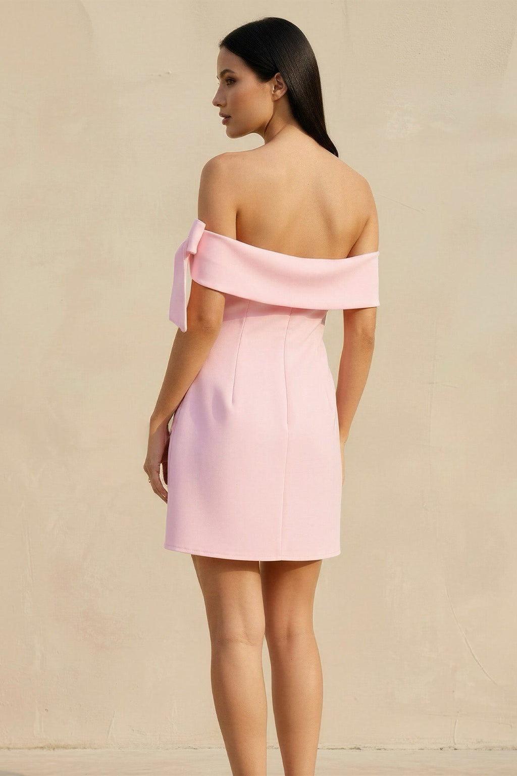 Off The Shoulder Bow Mini Dress in Pink