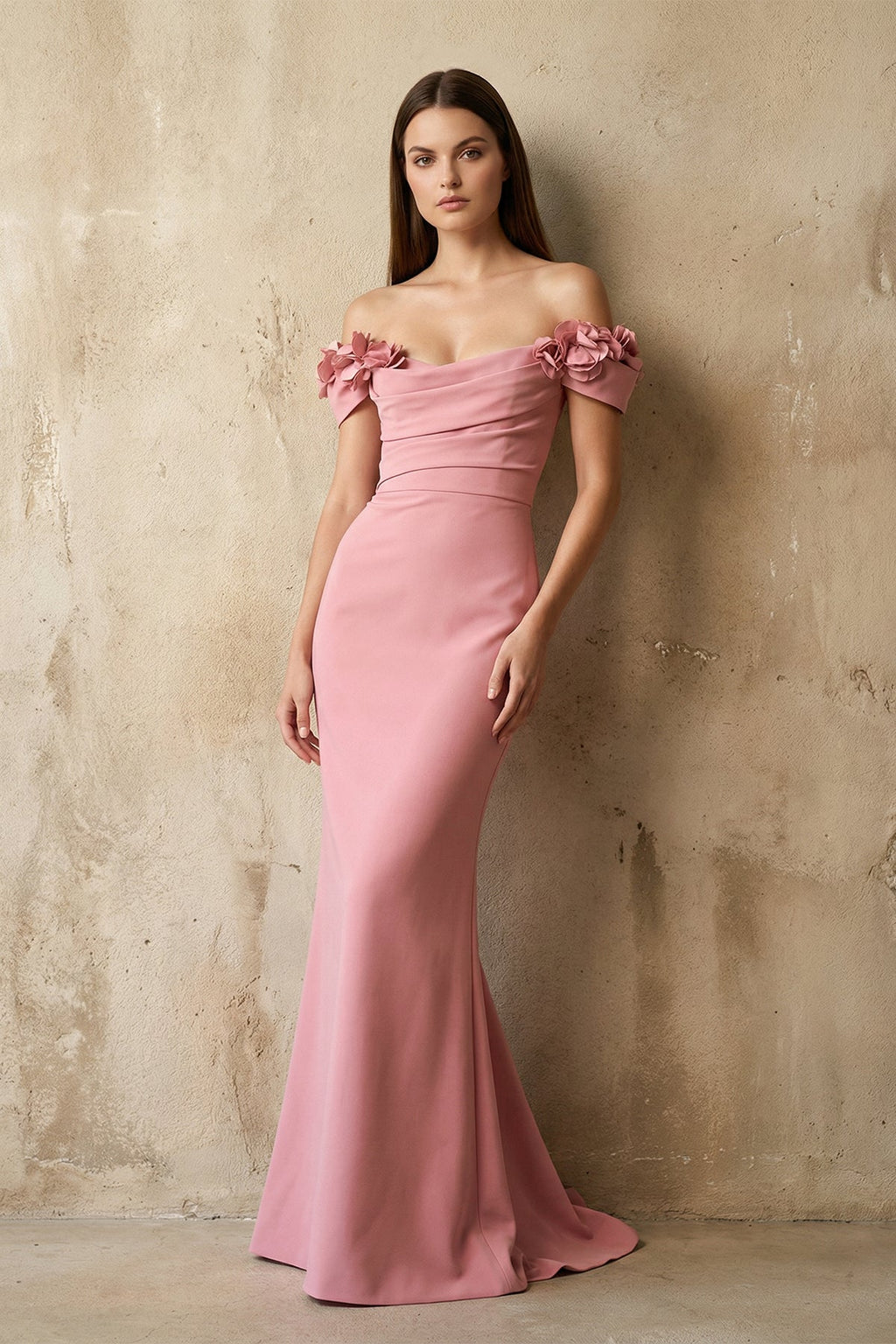 Off The Shoulder Floral Gown in Pink