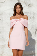 Off The Shoulder Mini Dress With Bow Cape in Pink
