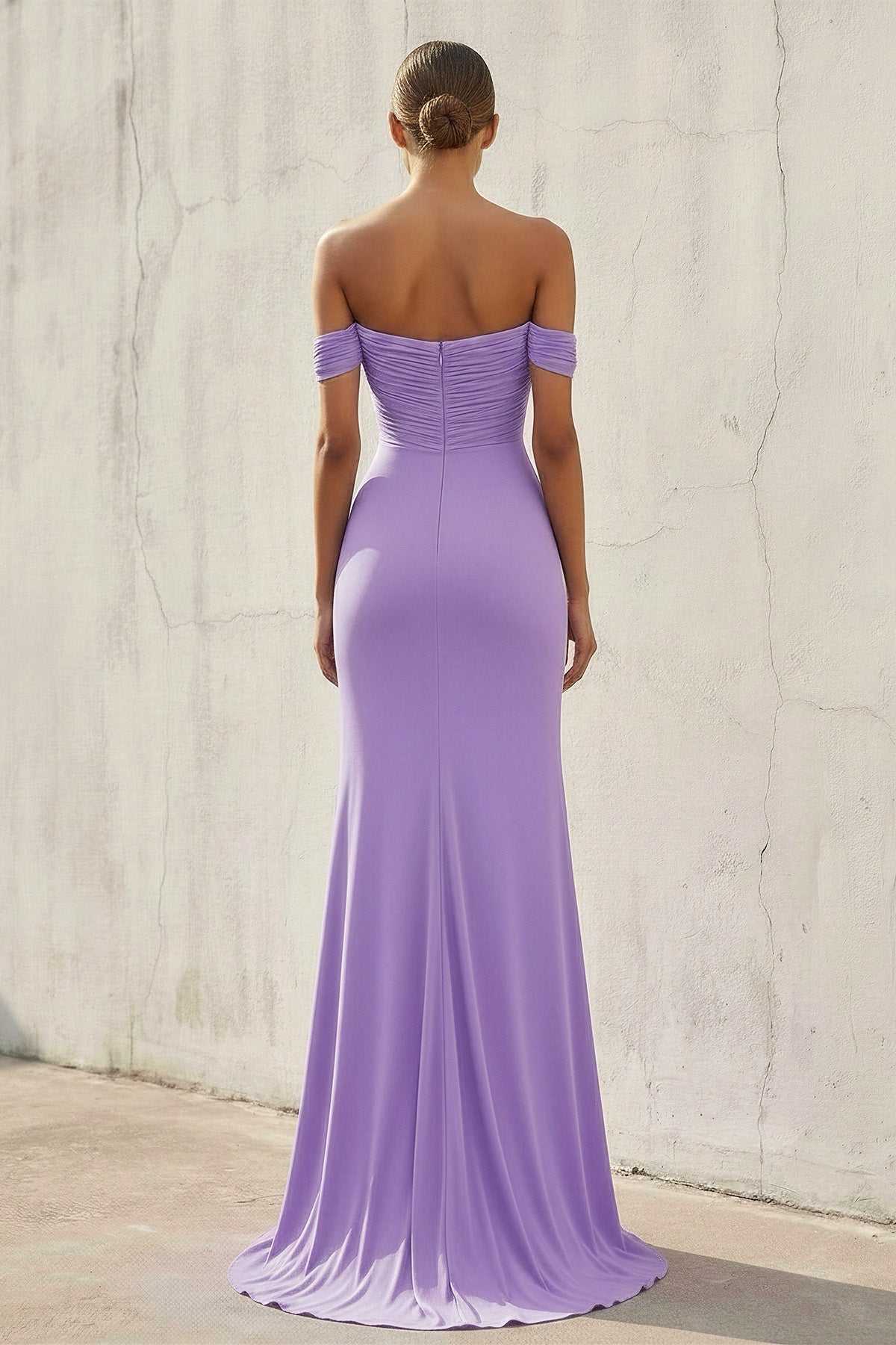 Off The Shoulder Ruched Prom Dress in Lavender