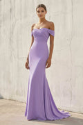 Off The Shoulder Ruched Prom Dress in Lavender