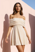 Off The Shoulder Velvet Mini Dress in Champagne