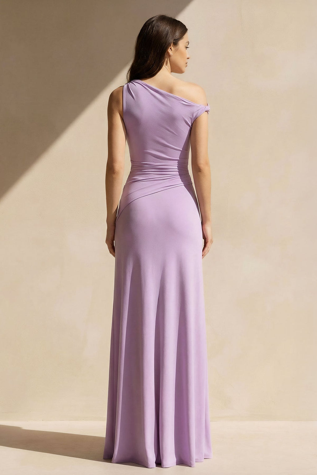 One Shoulder Draped Maxi Dress in Lavender