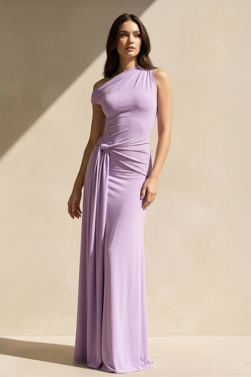 One Shoulder Draped Maxi Dress in Lavender