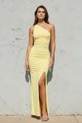 One Shoulder Maxi Dress with Slit in Yellow