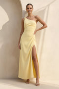 One Shoulder Midi Dress with Slit in Yellow
