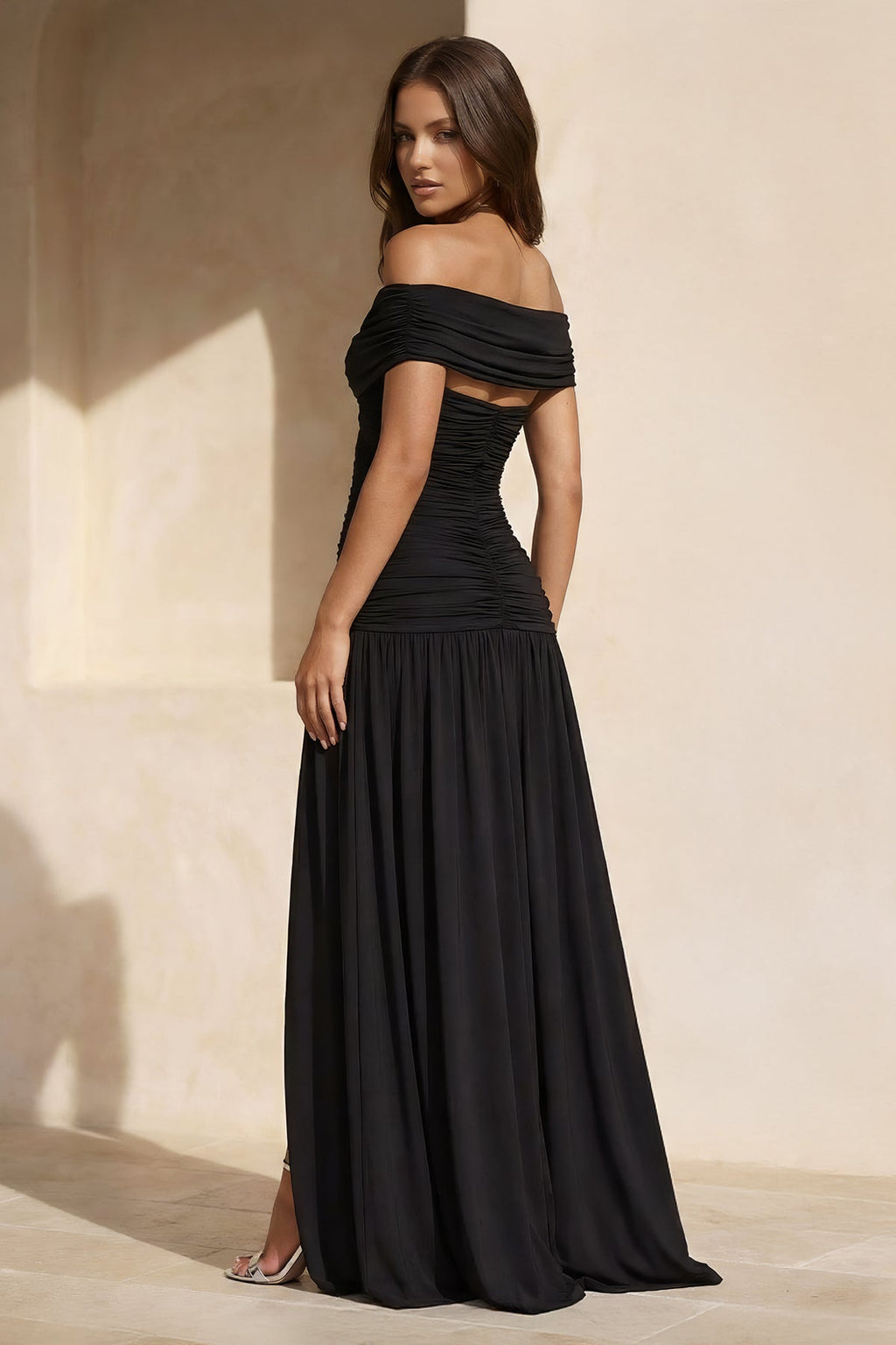 Pleated Maxi Dress with Cutout in Black