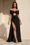 Pleated Maxi Dress with Cutout in Black