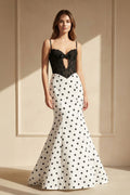 Polka Dot Mermaid Prom Dress With Lace in Black and White