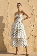 Polka Dot Ruffled Midi Dress in Ivory