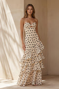 Polka Dot Strapless Ruffled Gown in Ivory