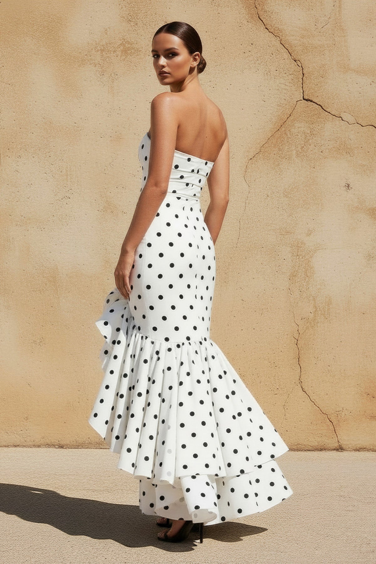 Polka Dots Ruffled Maxi Dress in White