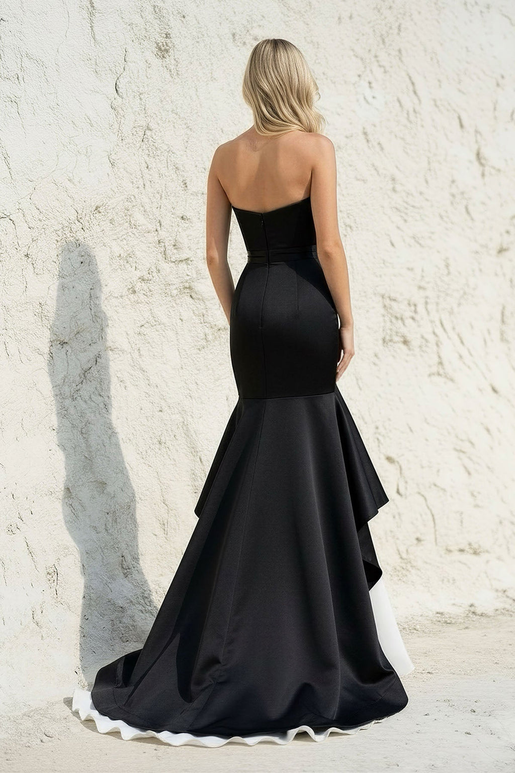 Ruffled Mermaid Prom Gown in Black and White