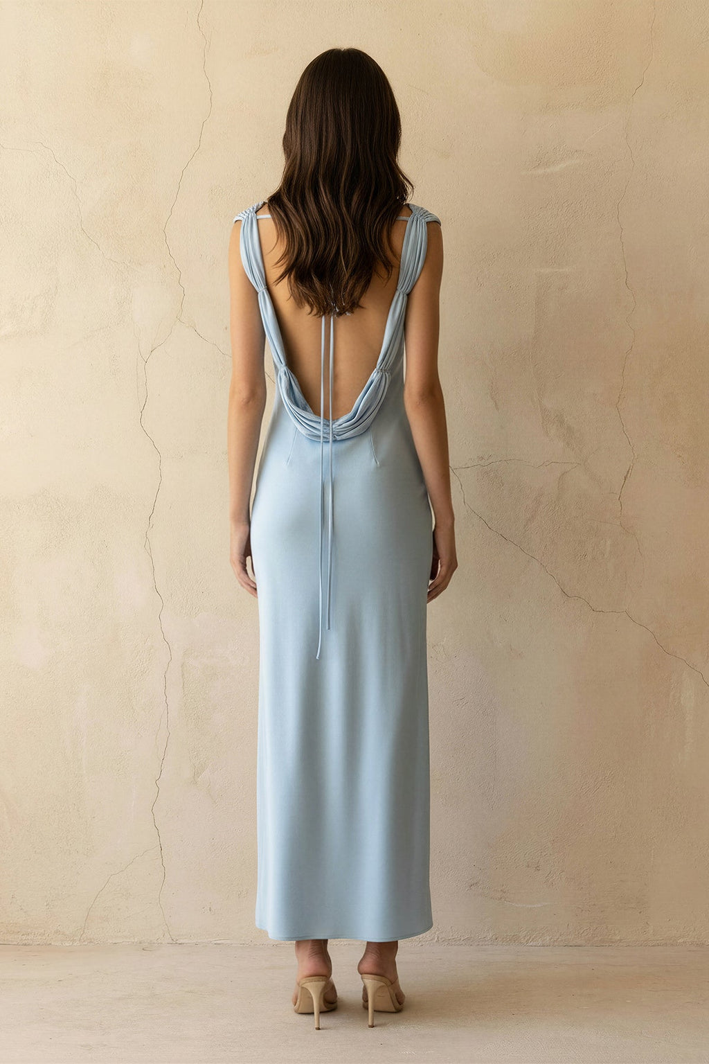 Scoop Neck Backless Maxi Dress in Sky Blue
