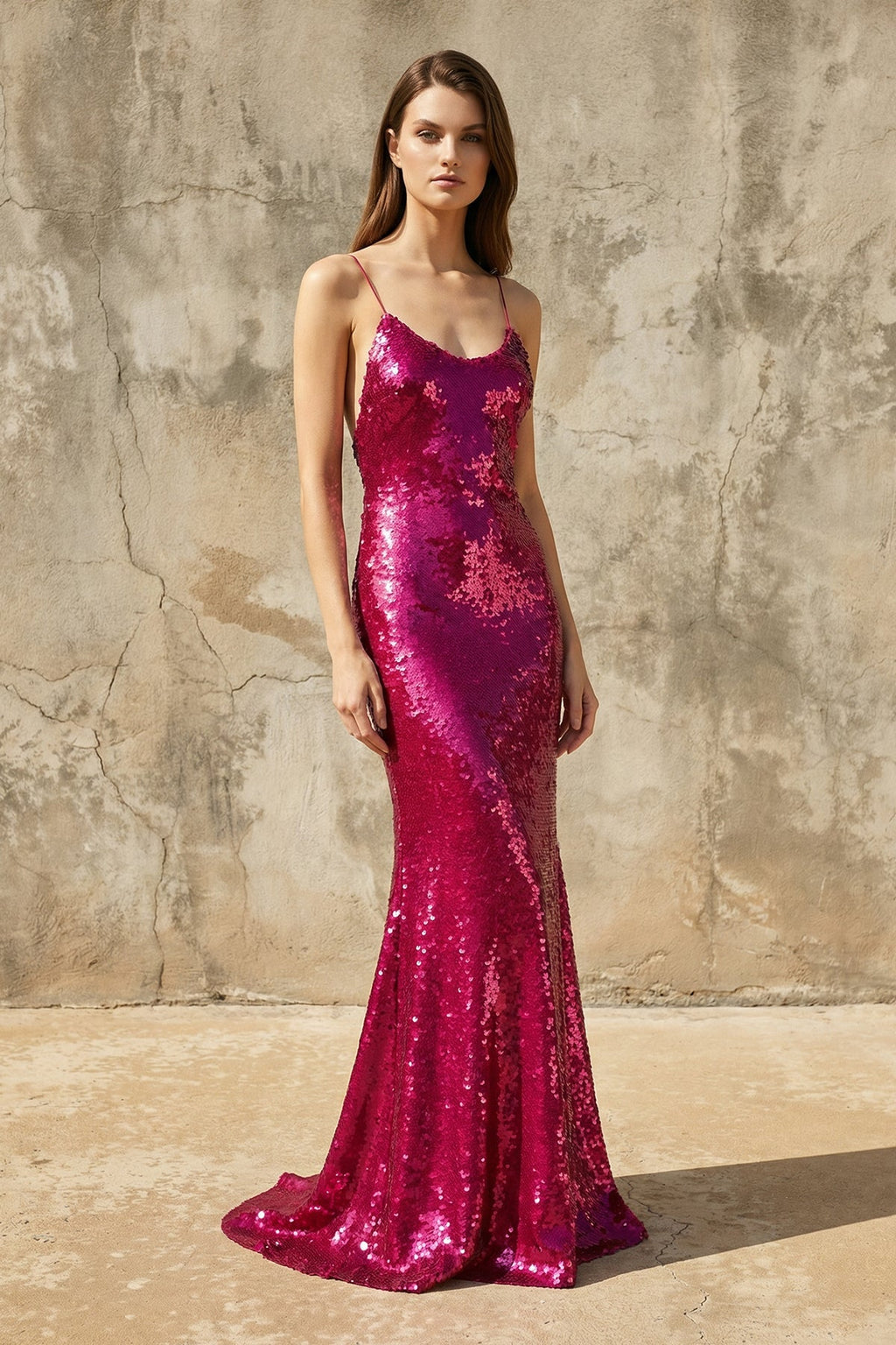 Sequins Mermaid Prom Gown in Fuchsia