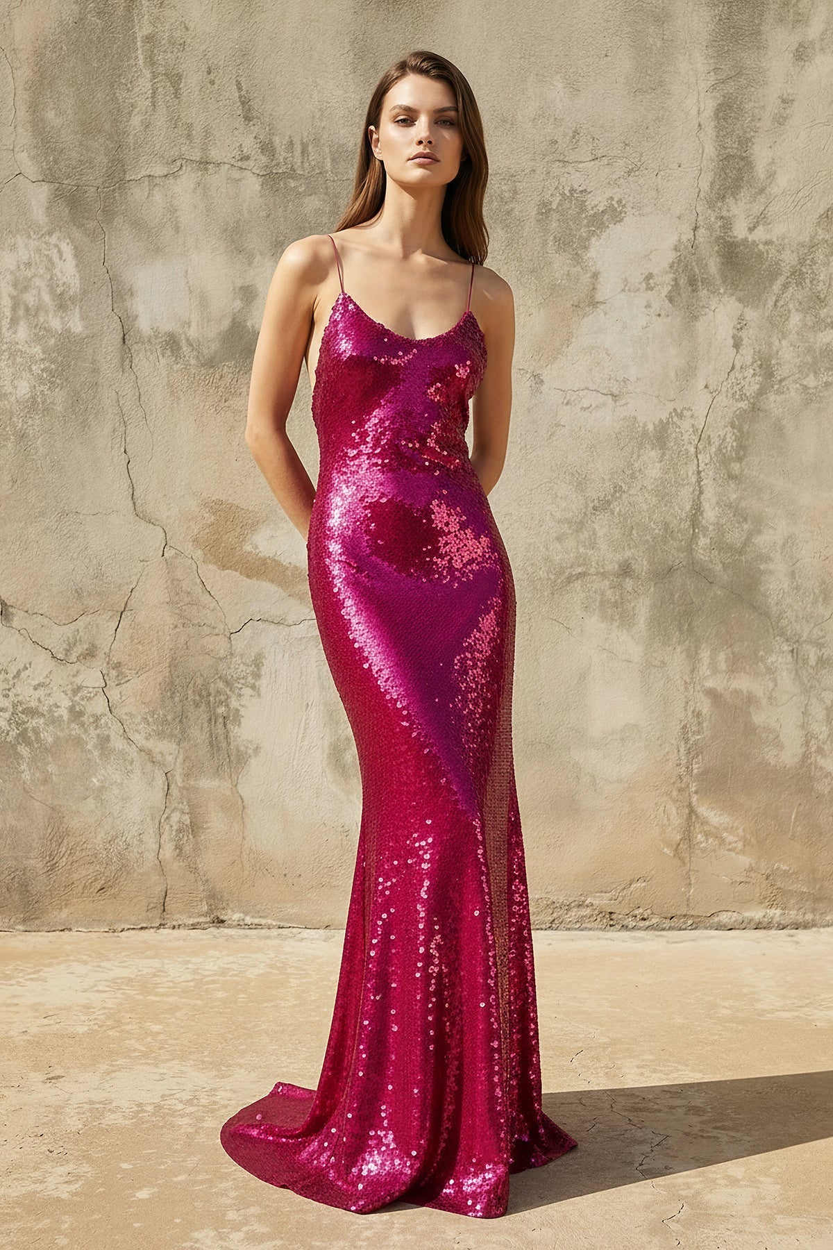 Sequins Mermaid Prom Gown in Fuchsia