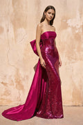Sequins Mermaid Prom Dress with Bow in Fuchsia