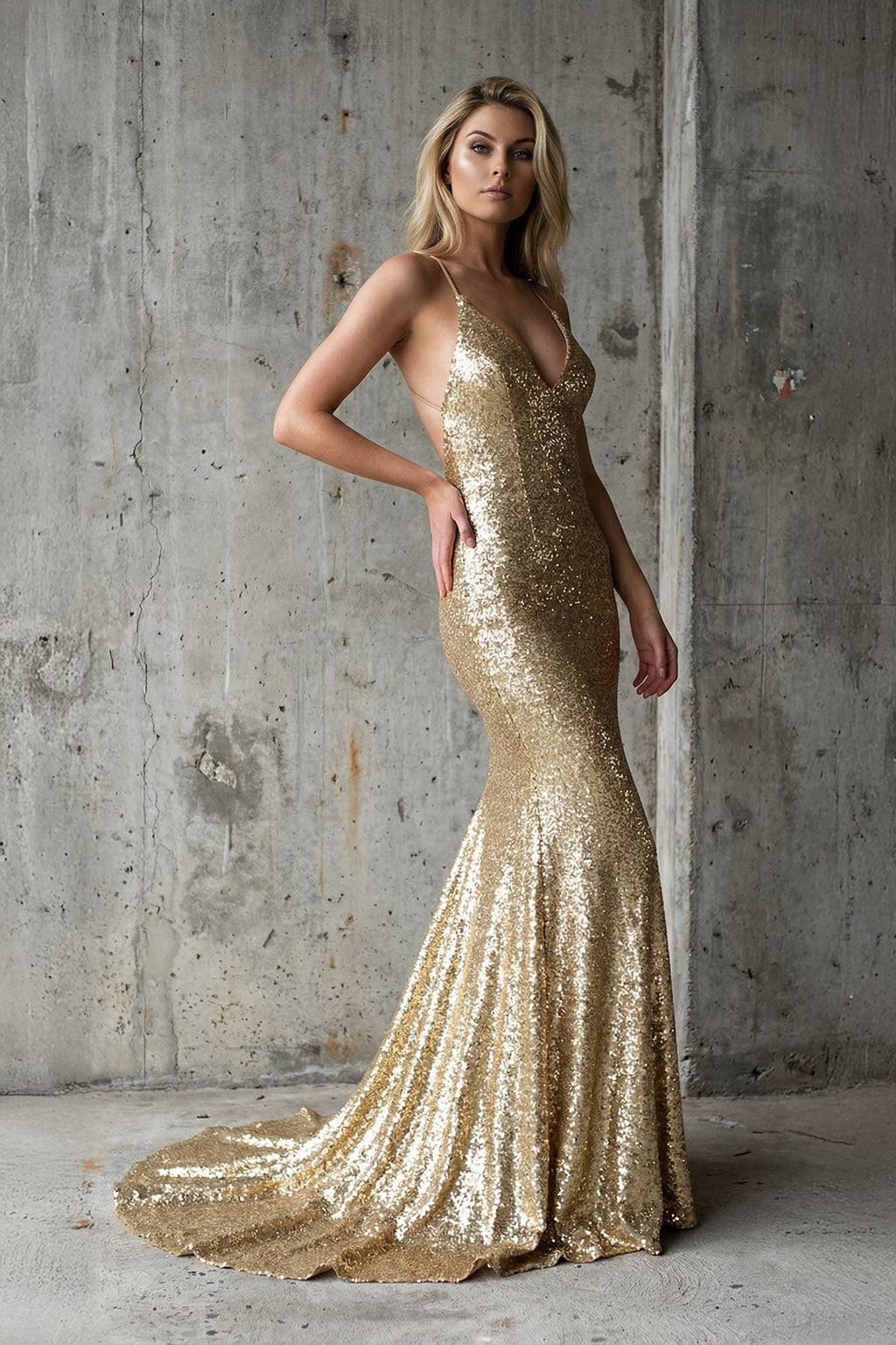 Sequins Mermaid Prom Dress in Gold