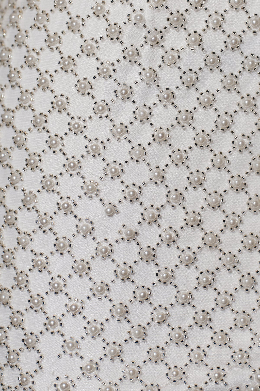 Sheath Beaded Mini Dress With Bow in White