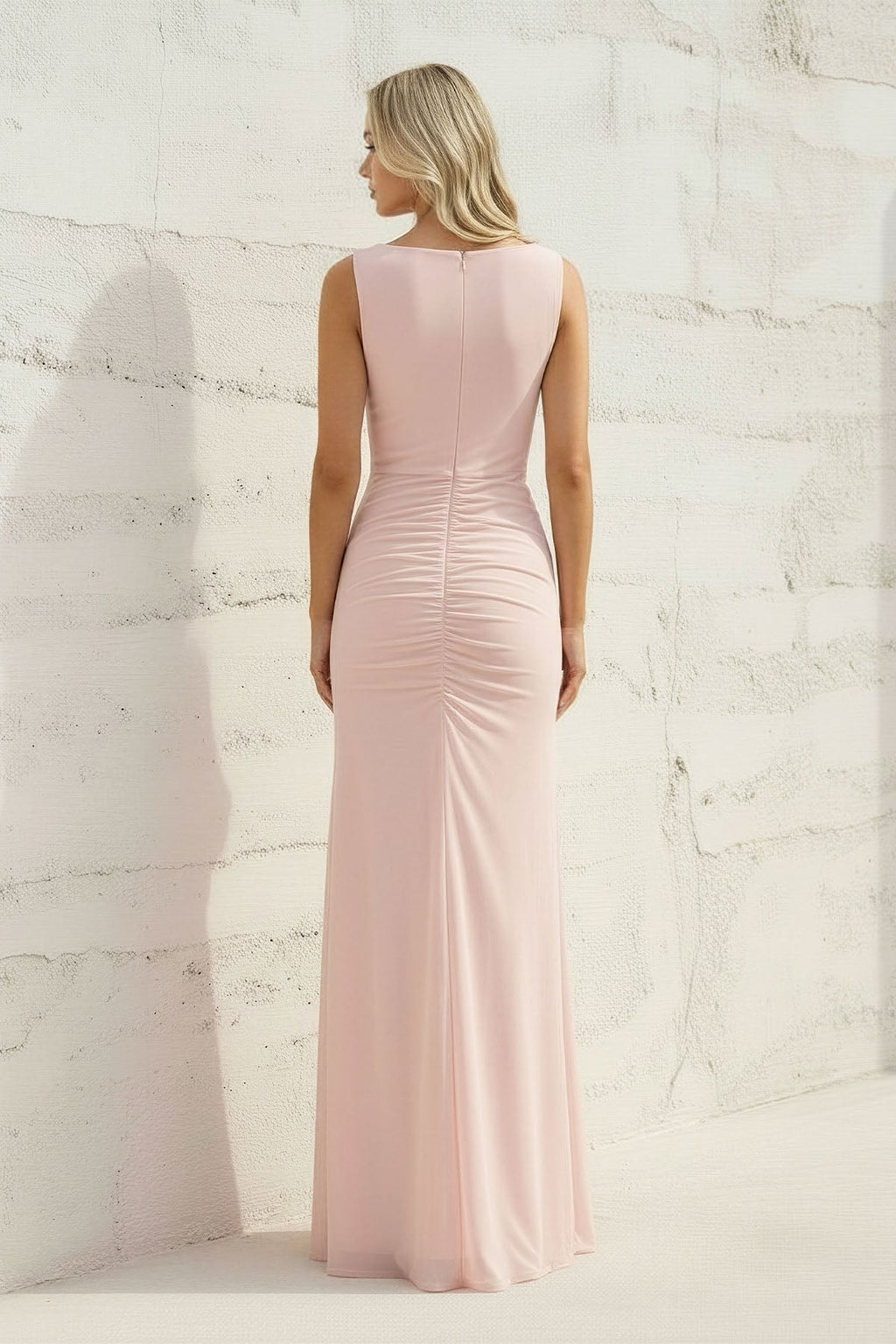 Sheath Ruched Front Draped Maxi Dress in Pink