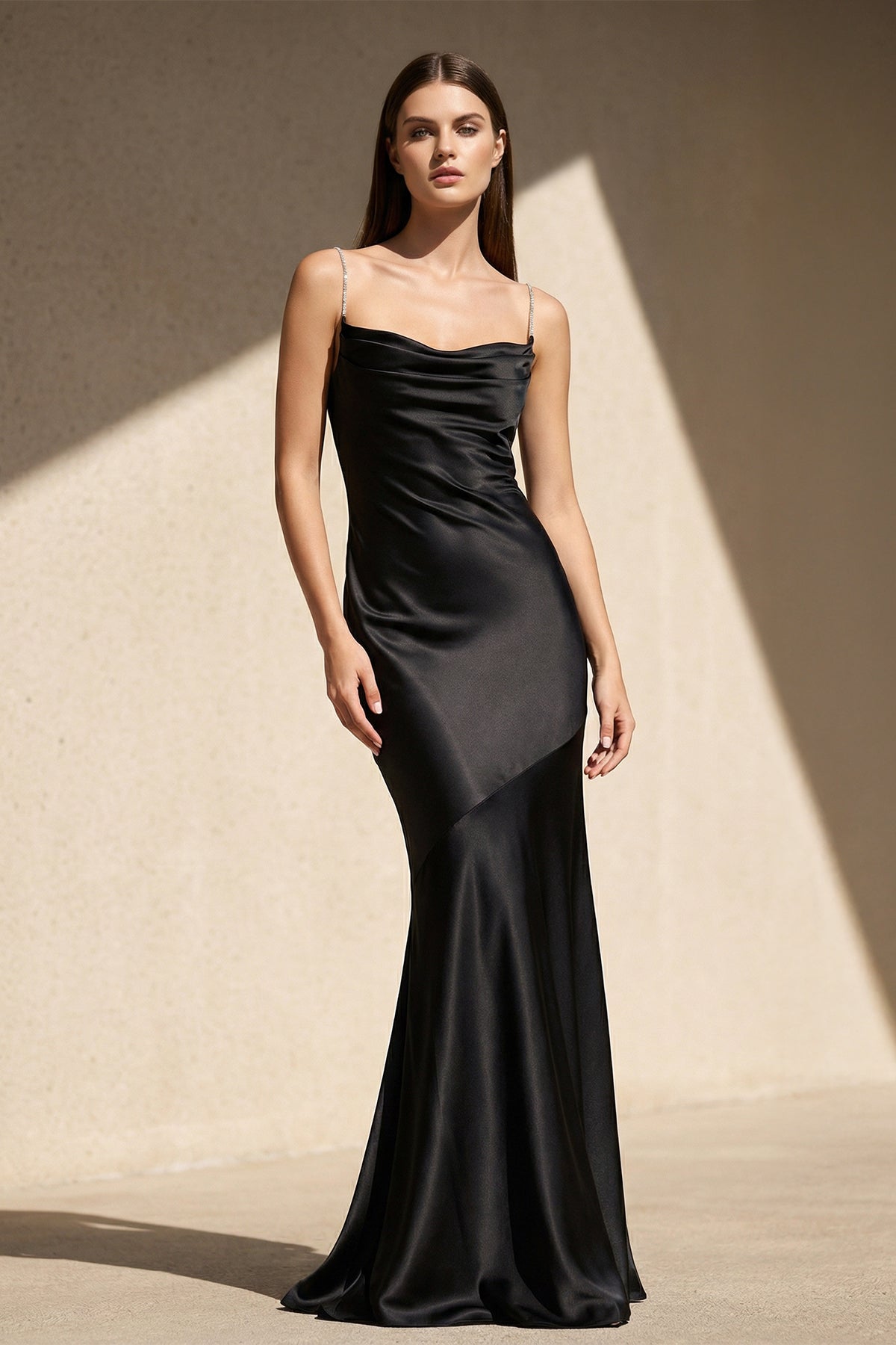 Spaghetti Straps Backless Maxi Dress With Beading in Black