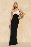 Spaghetti Straps Bow Maxi Dress in Black and Pink