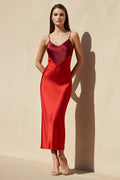 Spaghetti Straps Cutout Midi Dress in Red
