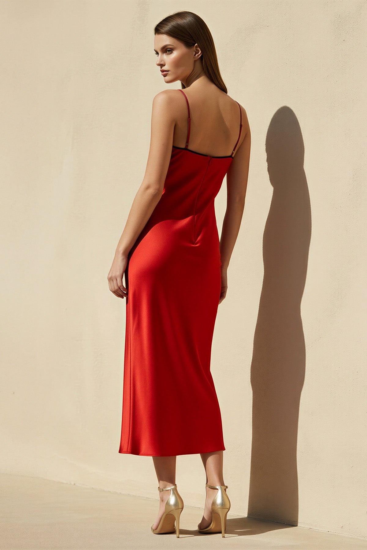 Spaghetti Straps Cutout Midi Dress in Red