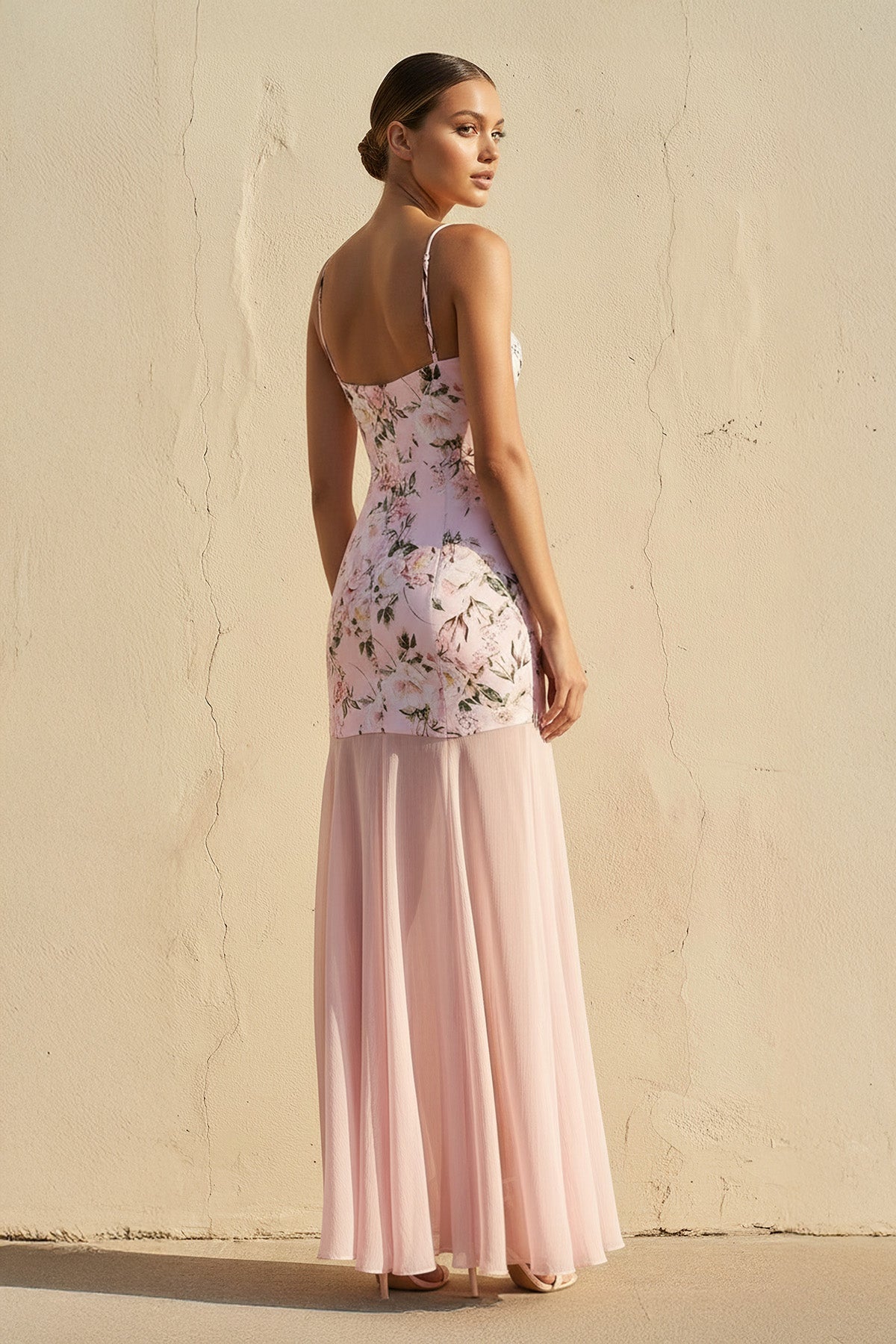 Spaghetti Straps Floral Maxi Dress in Pink