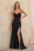 Spaghetti Straps Prom Dress With Lace in Black