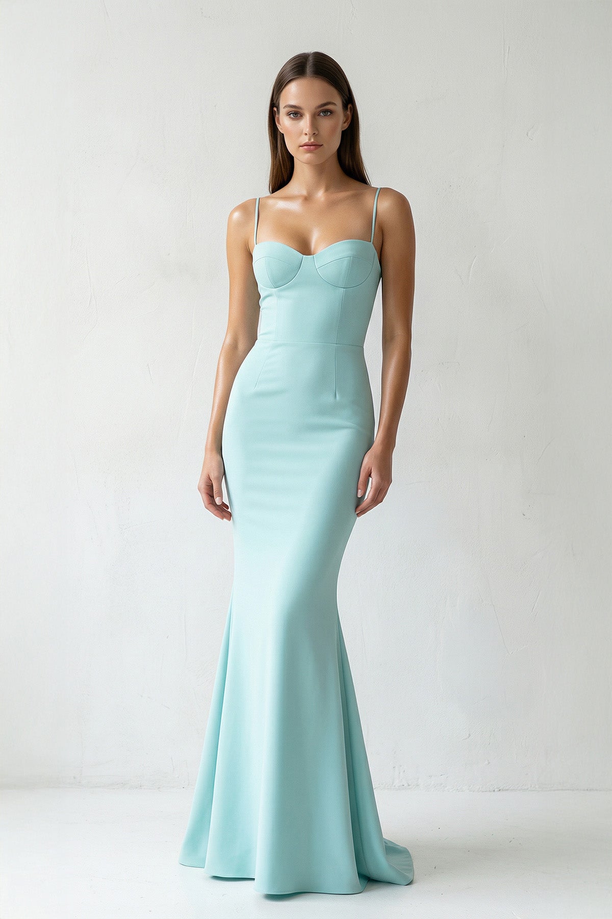 Spaghetti Straps Mermaid Gown in Aqua