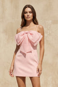 Spaghetti Straps Mini Dress With Bow in Pink